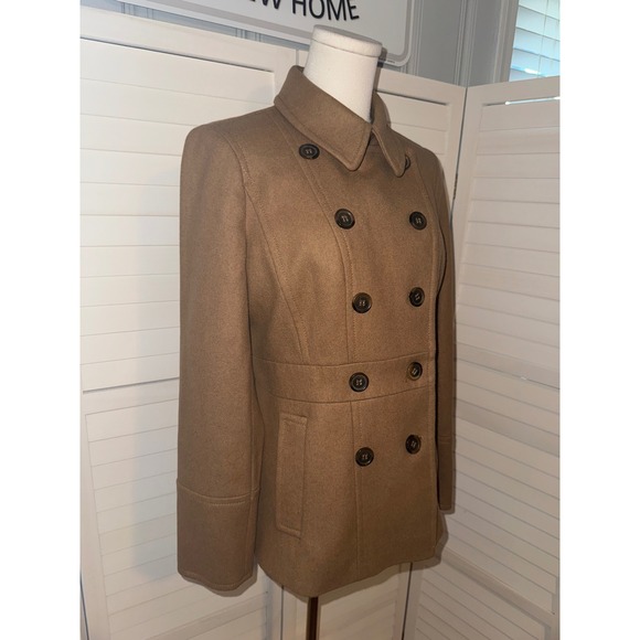 J Crew Women Double Breasted Wool Blend Peacoat Camel Size 6 - Picture 3 of 7